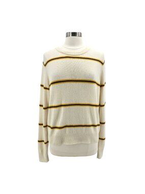 Reformation Jeans Womens large Sweater Cashmere Striped Cream Yellow Navy Blue